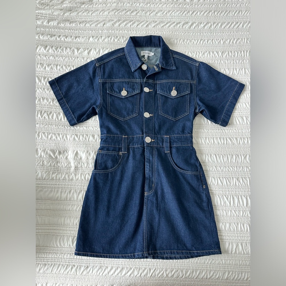FRAME Oversized Button Detail Denim Mini Dress